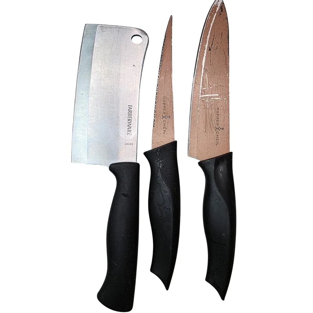 Farberware Cleaver and Copper Chef Knife Set 3 Piece Mixed Kitchen‎ Cutlery A4